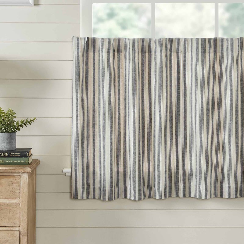 Piper Classics Market Place Gray Ticking Stripe Tier Curtains - Image 1